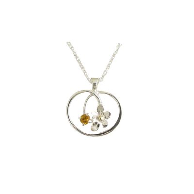 Burren Collection Sterling Silver Pendant Burren Flower with Gold Bead and Set with Citrine Stone