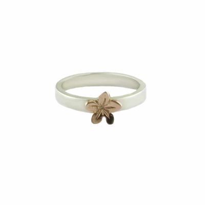 Burren Collection Sterling Silver Burren Flower Ring with Red Gold Flower