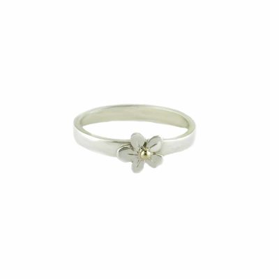 Burren Collection Sterling Silver Burren Flower Ring with Gold Bead