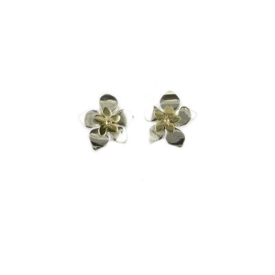 Burren Collection Sterling Silver Burren Earrings with 9ct. Gold Centre Flower