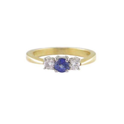 Diamond Rings 18ct. Yellow Gold Ring with Sapphire and Diamond