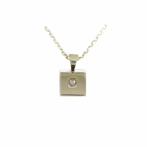 Gold Pendants 9ct. Yellow Gold Square Pendant with Textured Centre Heart