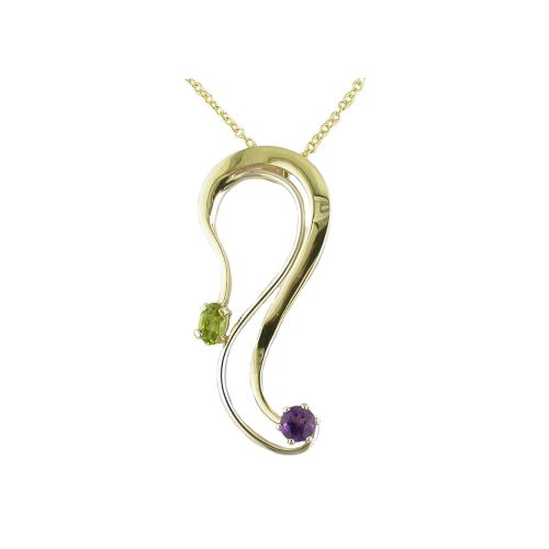 Jewellery 9ct. Yellow Gold Pendant Set with Amethyst and Peridot