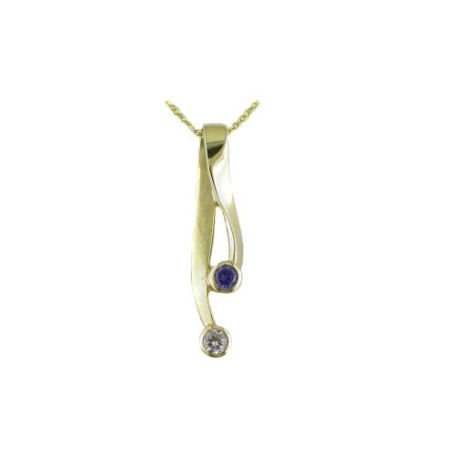Gold Pendants 9ct. Yellow Gold Pendant with Bezel Set Iolite and CZ