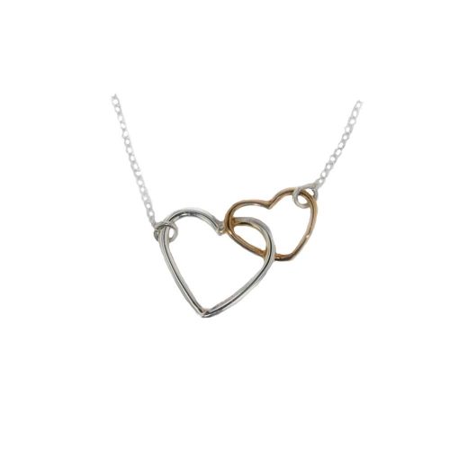 Jewellery Double Heart Pendant, Rose Gold & Silver