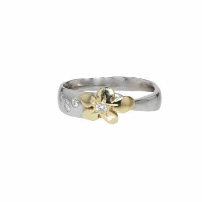 Burren Collection Platinum, Diamond and Yellow Gold Burren Flower Ring