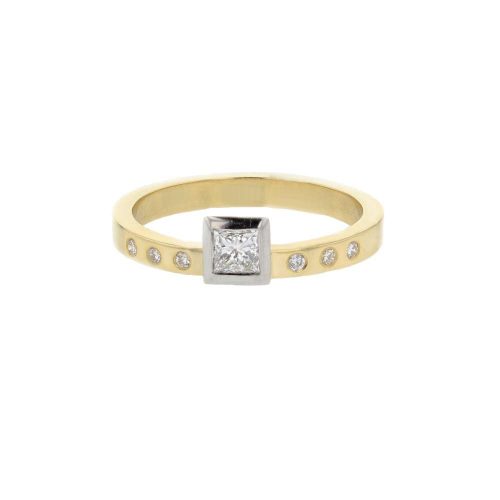 Dress Rings 18ct. Yellow Gold Ring, Bezel Set Princess Cut Diamond