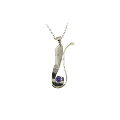 Jewellery 9ct. White Gold Pendant Set with Iolite and CZ