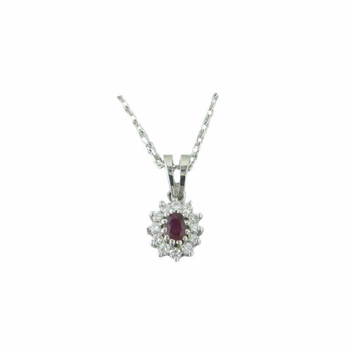 Gold Pendants 18ct. White Gold Cluster Ruby Pendant