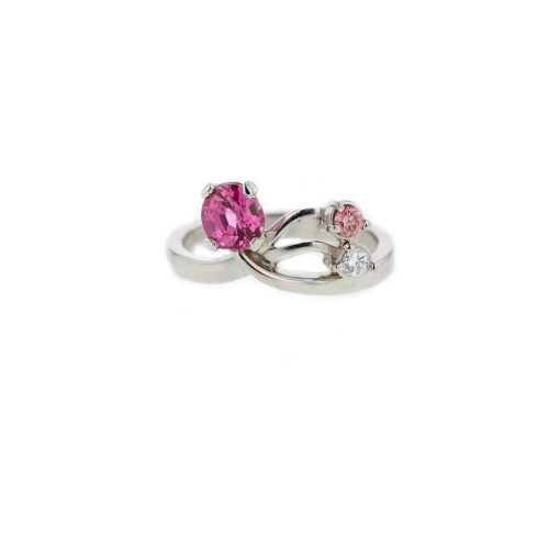Dress Rings Platinum Ring set with Pink Spinel and Diamond
