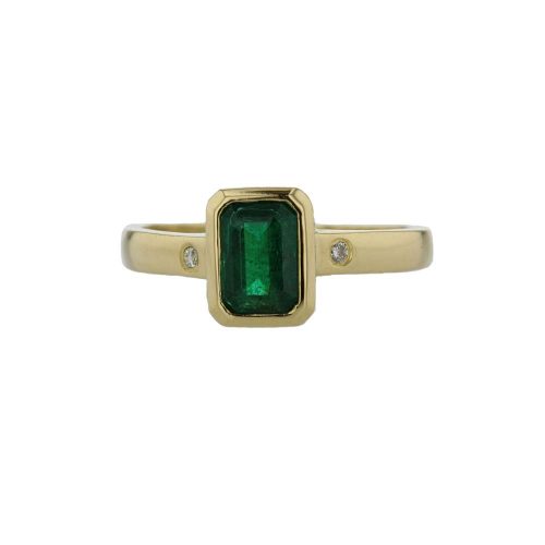 Dress Rings 18ct. Yellow Gold Ring, Emerald Cut Emerald