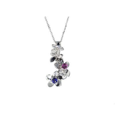 Burren Collection 9ct. White Gold Pendant with Rhodolite and Sapphire