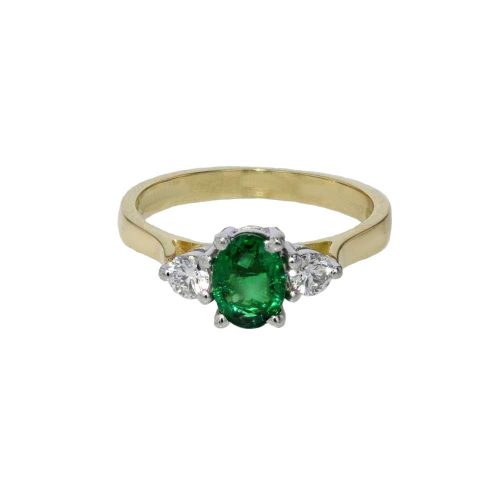 Diamond Rings Diamond and Emerald Yellow Gold Ring