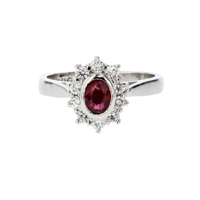 Diamond Rings Platinum Ring with Bezel set Ruby