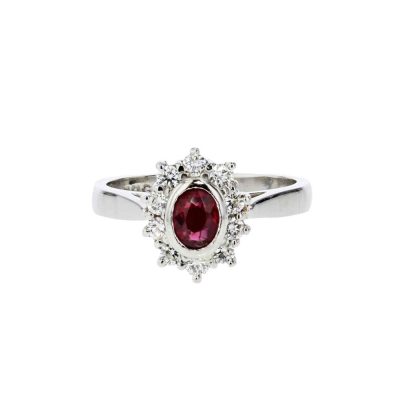 Engagement and Diamond Rings Platinum Ring with Bezel set Ruby