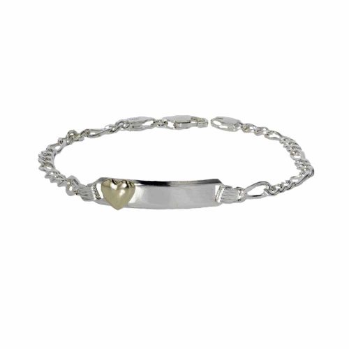 Jewellery Sterling Silver ID Bracelet with 9ct. Gold Heart