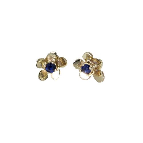 Burren Collection 9ct. Yellow Gold Burren Flower Earrings with Sapphire