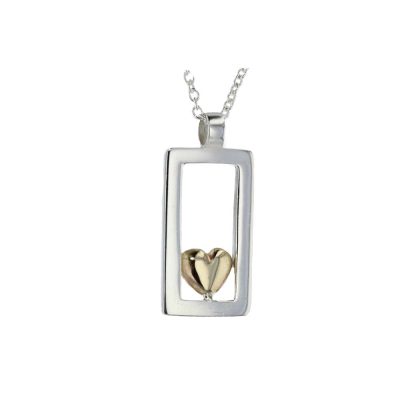 Jewellery Sterling Silver Rectangular Pendant with 9ct Yellow Gold Heart
