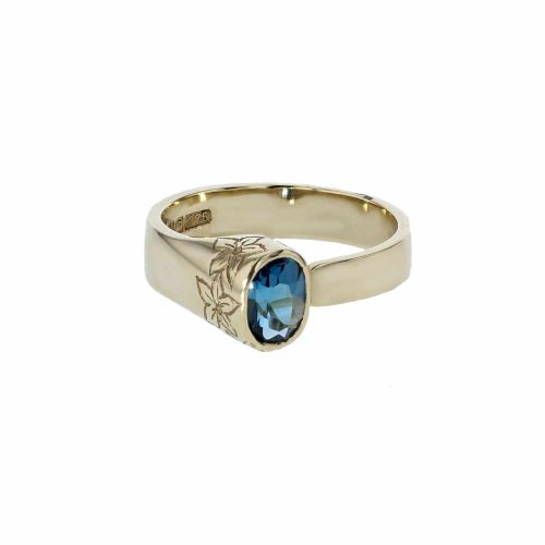 Burren Carousel 9ct. Yellow Gold Ring with London Blue Topaz