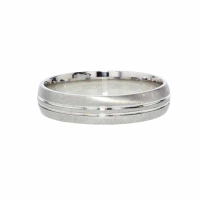 Wedding Rings for Him 9ct. White Gold Ring, Sweeping Polished Lines on Satin