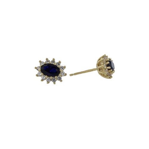 Jewellery 9ct. Yellow Gold, Sapphire & CZ Earrings