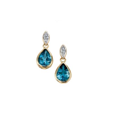 Jewellery 9ct. Gold London Blue Topaz Earrings