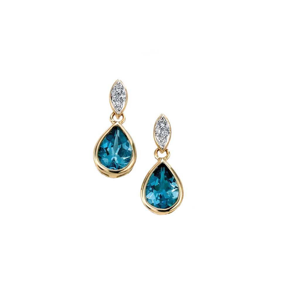 9ct Gold London Blue Topaz Stud Earrings – 5mm Round – UK Made Gift Box