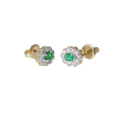 Earrings 9ct Gold Emerald and Diamond Earrings