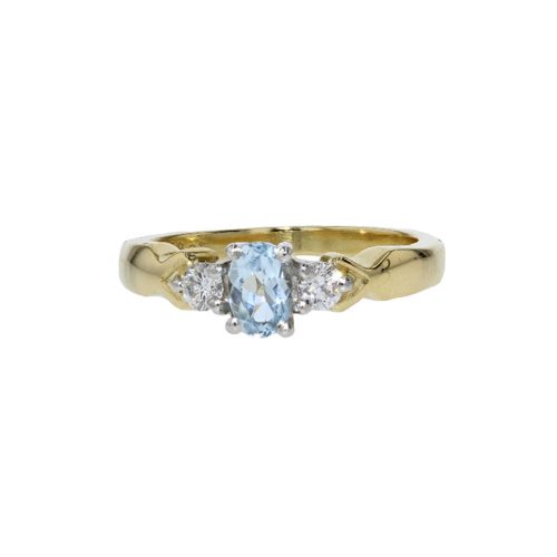 Dress Rings 18ct. Yellow Gold Aquamarine & Diamond Ring
