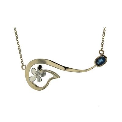 Burren Collection 9ct. Yellow Gold Wave Pendant with Blue Topaz