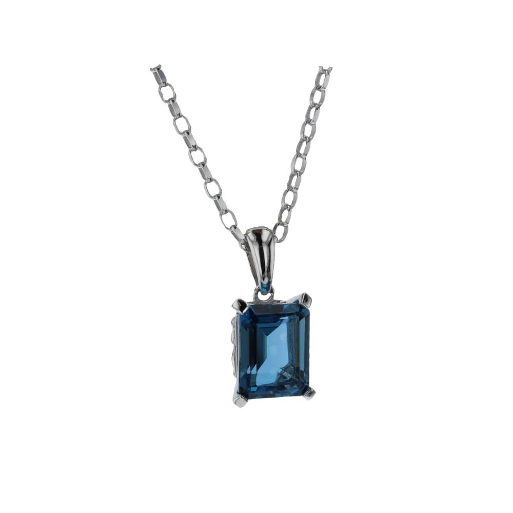 Emerald Cut London Blue Topaz Pendant | Gleeson Goldsmiths