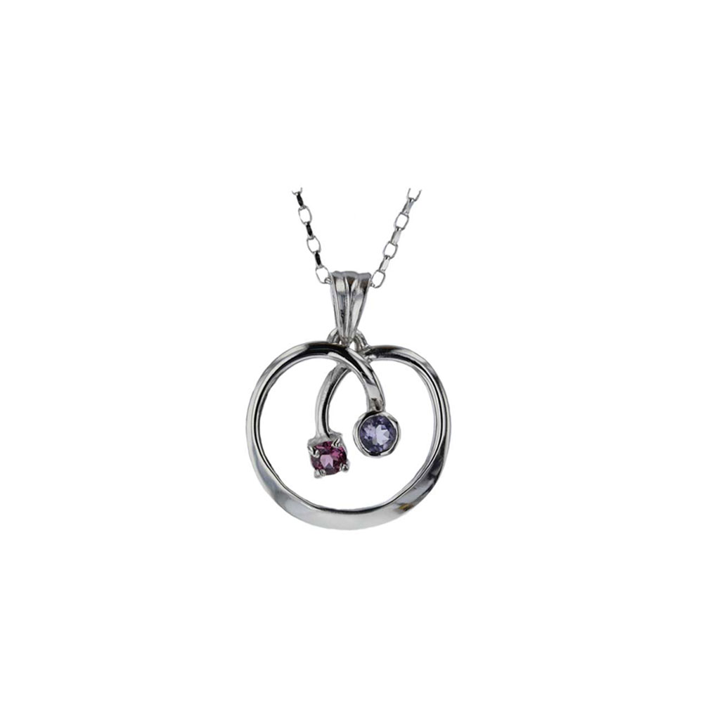 Jewellery 9ct. White Gold Hand Forged Pendant with Iolite & Rhodolite Garnet