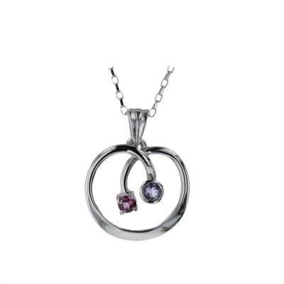 Gold Pendants 9ct. White Gold Hand Forged Pendant with Iolite & Rhodolite Garnet