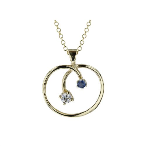 Jewellery 9ct. Gold Sapphire and CZ Pendant