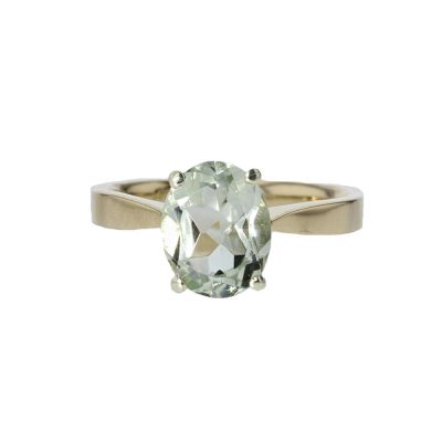 Dress Rings 9ct. Gold Oval Green Amethyst Ring with White Gold Setting