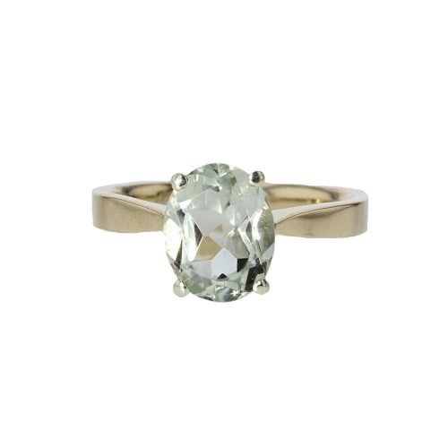 Dress Rings 9ct. Gold Oval Green Amethyst Ring with White Gold Setting
