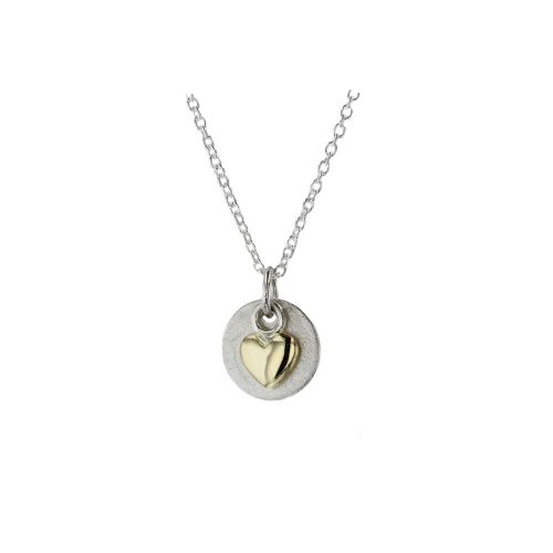 Jewellery Sterling Silver Pendant with 9ct. Gold Heart, Textured Disc
