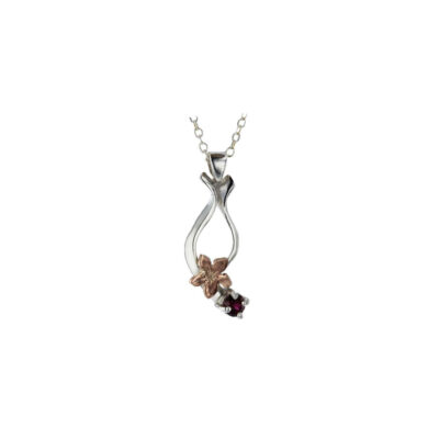 Rose Gold Burren Flower & Rhodolite Garnet Pendant