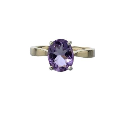Dress Rings 9ct. Yellow Gold Oval Purple Amethyst Ring with White Gold Setting