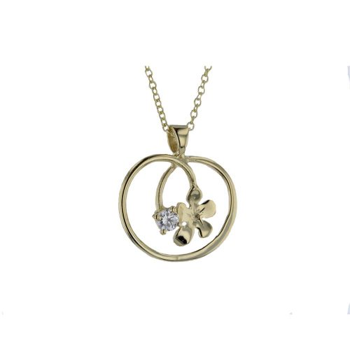 Burren Carousel 9ct. Gold Pendant with Gold Burren Flower and CZ