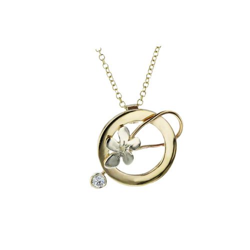 Burren Gold Pendants 9ct Yellow and White Gold Pendant with Burren Flower and CZ