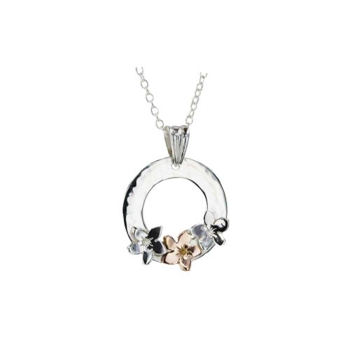 Burren Collection Sterling Silver Pendant with 1, 9ct. Rose Gold Burren Flower