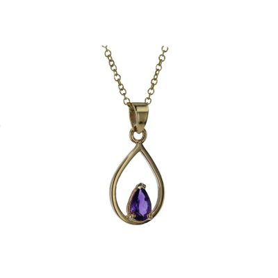 Jewellery 9ct Yellow Gold Pear Shaped Amethyst Pendant