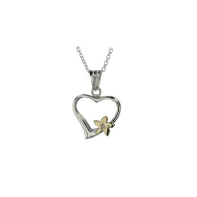 Sterling Silver Burren Heart with 9ct Yellow Gold Flower