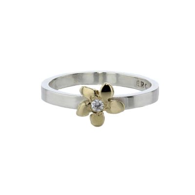 Burren Collection Sterling Silver Burren Flower Ring with 9ct Gold Flower and CZ