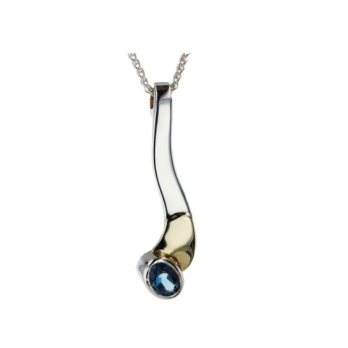 Jewellery Blue Topaz Silver Pendant with 9ct Gold Overlay