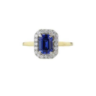 Diamond Rings Emerald Cut Sapphire and Diamond Ring in 18ct Yellow Gold