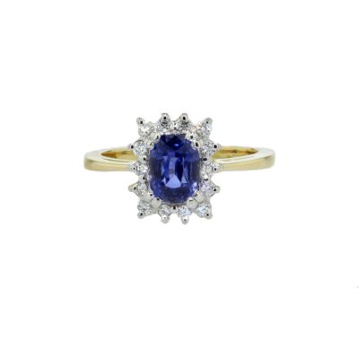 Cluster Cushion Shaped Blue Sapphire & Diamond Ring, 18ct Yellow Gold
