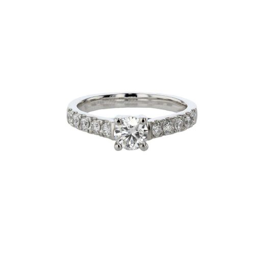 Diamond Rings Platinum Solitaire Ring with Diamond Set Shoulders