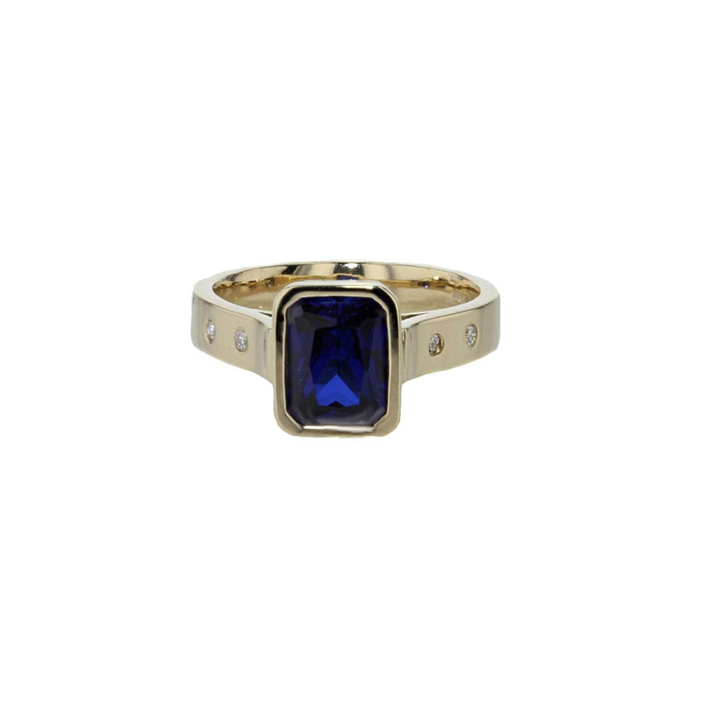 Dress Rings Emerald Cut Sapphire Ring with Diamonds